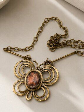 RARE Butterfly Statement Necklace Signed Rafael Canada | 70s Modernist Pendant